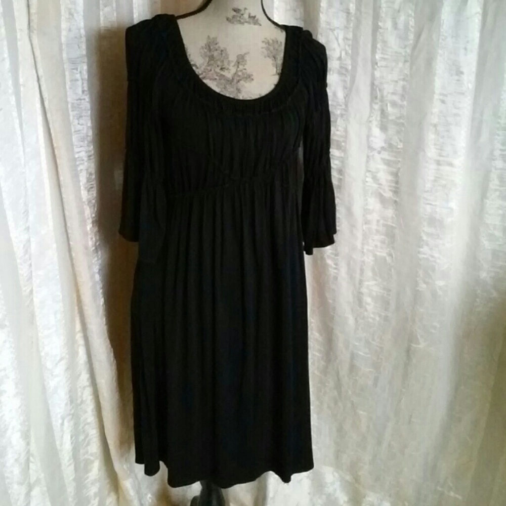 MAX Studio Peasant Style Flowy Black Dress